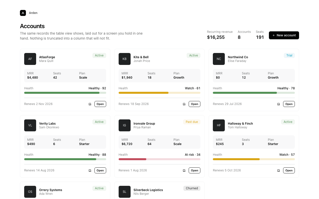 Account card grid preview