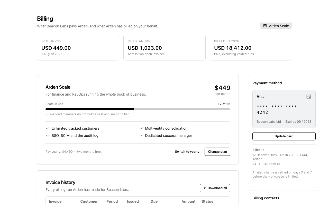 Billing settings preview